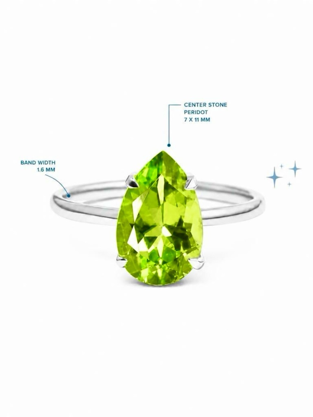 Sterling Silver Peridot Swarovski Element Pear Cut Ring - Picture 2 of 6